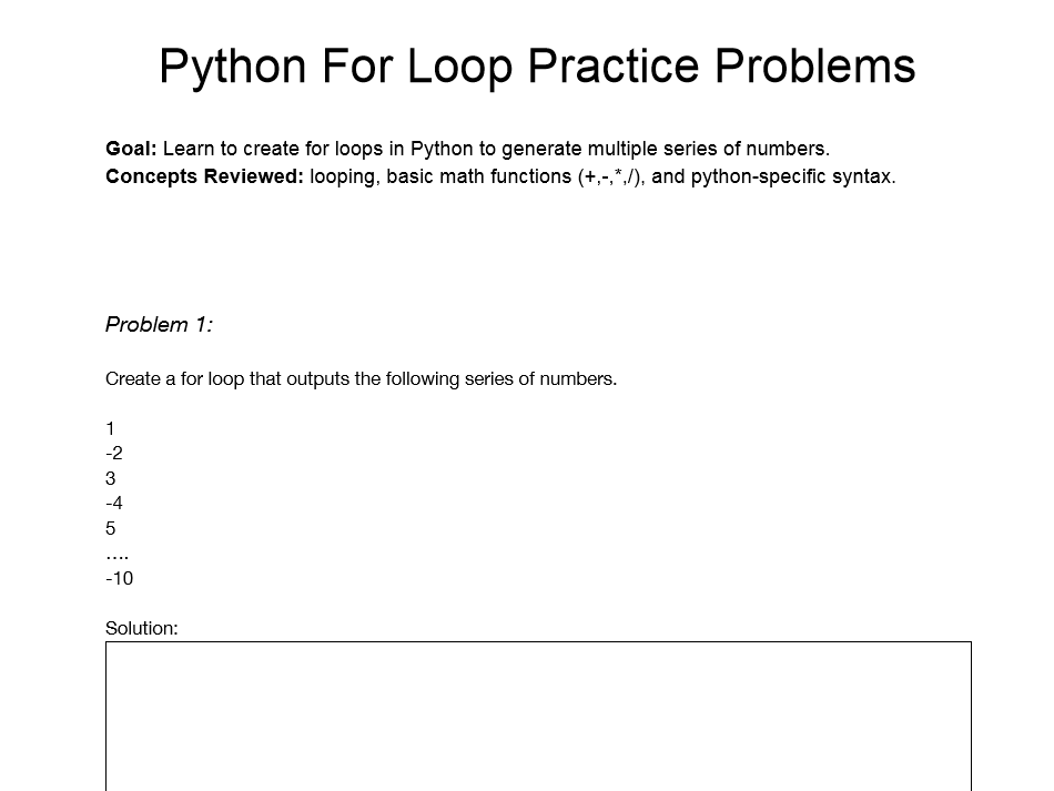 Python For Loop Practice Problems Teaching Resources