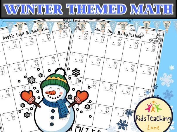 Winter Themed Math Double Digit Multiplication Practice Worksheets