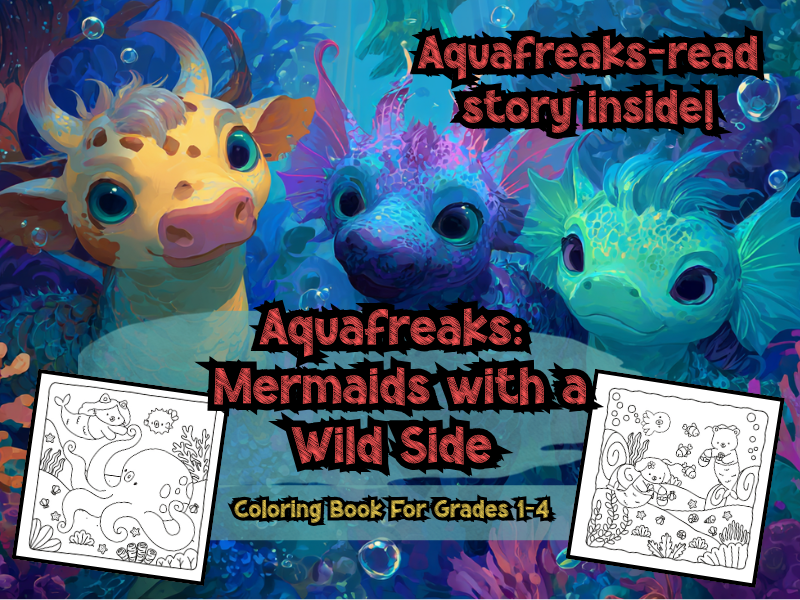 Aqua Freaks-Mermaids With A Wild Side-Hand Drawn Coloring Book for Grades 1-4