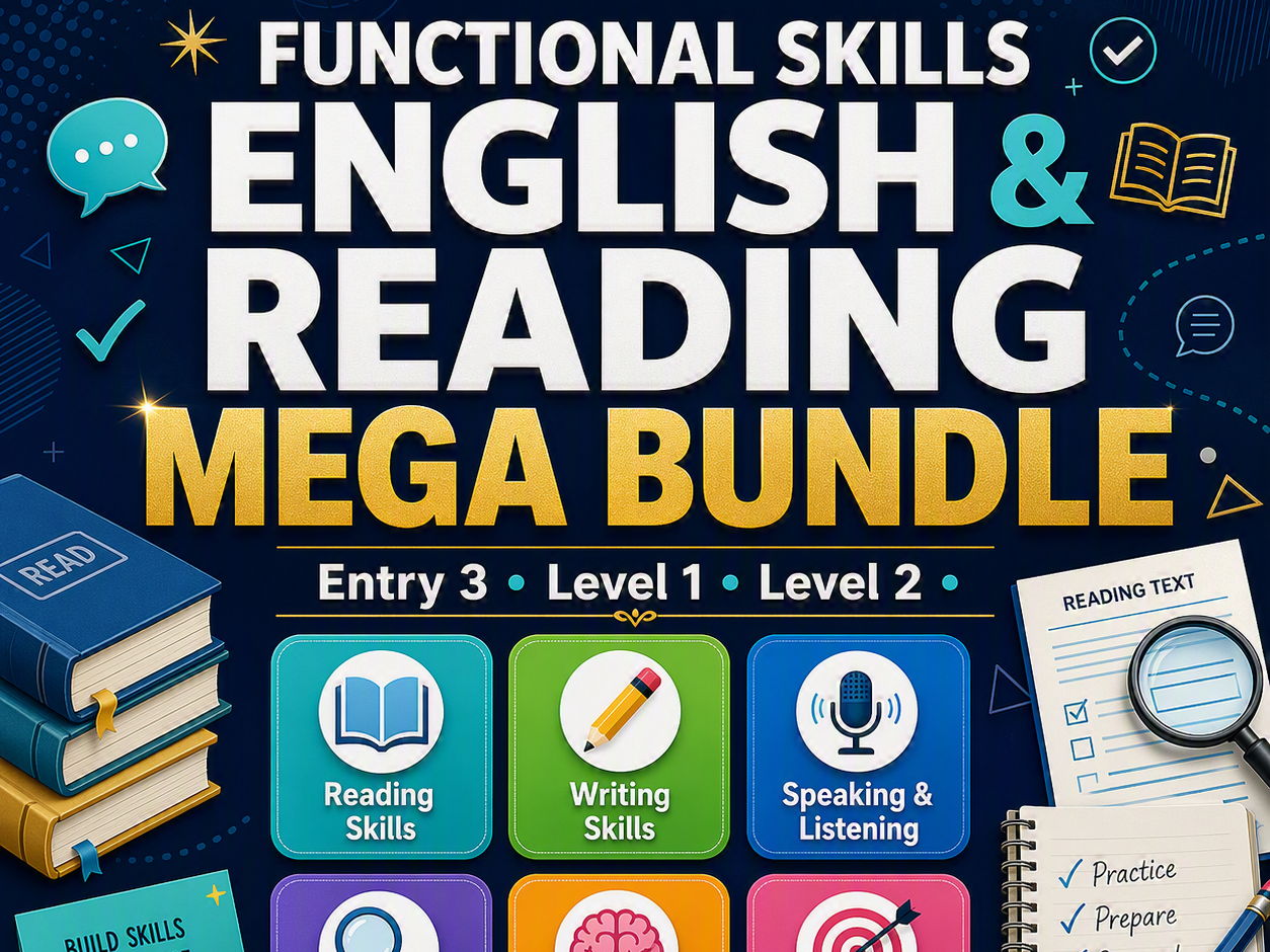 Functional Skills English Reading Mega Bundle 2026 –2027 Entry 3, Level 1 & Level 2 Reading, Writing & Exam Practice (Printable)