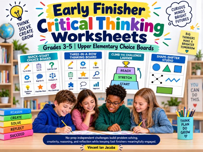 Early Finisher Critical Thinking Worksheets Grades 3–5 | Fast Finisher Activities