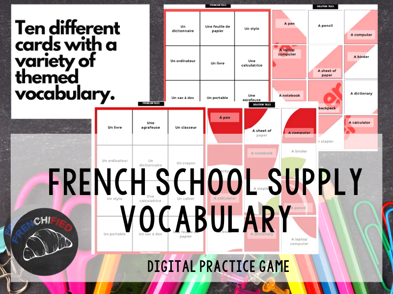 French school supply digital vocabulary game Teaching Resources