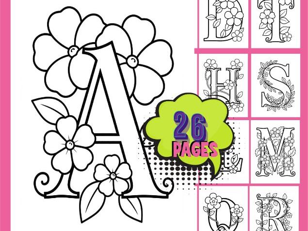 Alphabet Coloring Pages A-Z | Floral ABC Coloring for Preschool (26 pages)