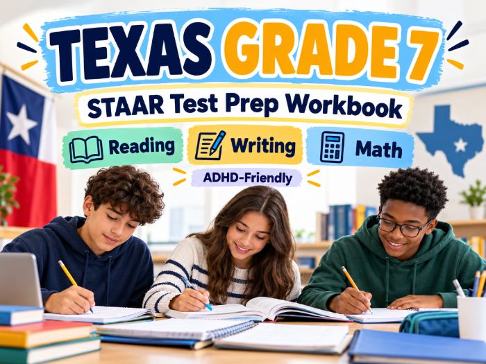 Texas Grade 7 STAAR Reading, Writing & Math Workbook