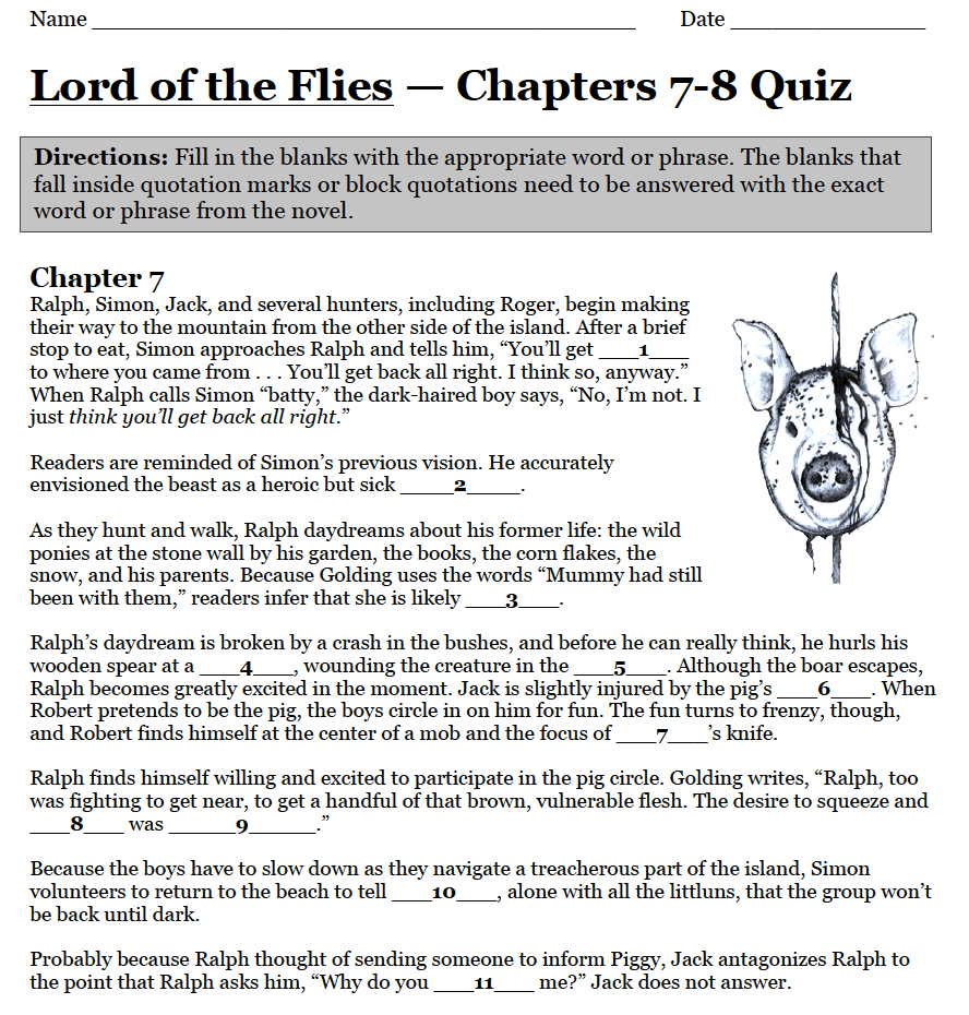 Lord Of The Flies By William Golding Complete Novel Quizzes 7 Quizzes