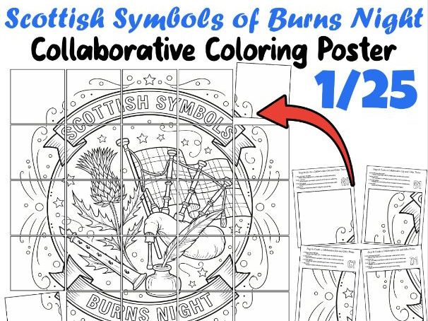 Scottish Symbols of Burns Night | Collaborative Coloring Poster