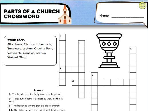Parts of a Church Crossword | Church Features & Objects RE Activity