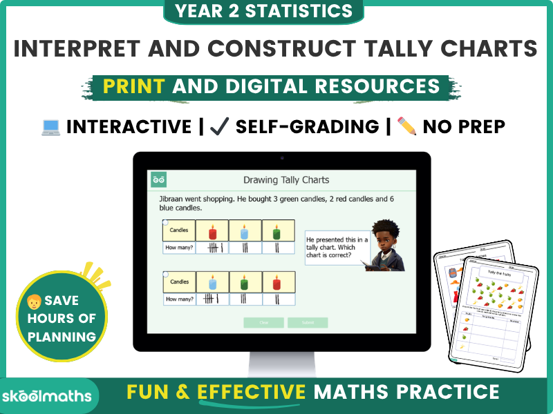 Interpret and Construct Tally Charts Year 2 Interactive Digital Maths Activities