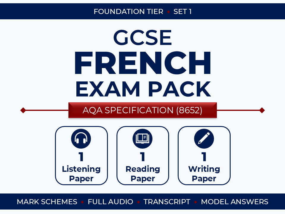 AQA GCSE French (2026) – Foundation Exam Pack (Set 1)
