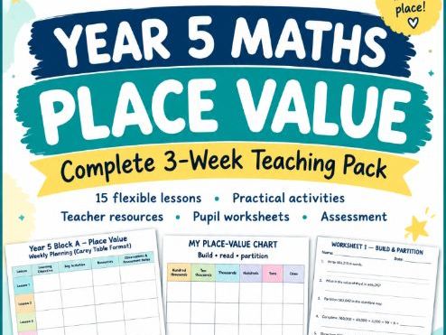 Year 5 Place Value maths planning pack with 15 flexible lessons, practical resources, worksheets, as