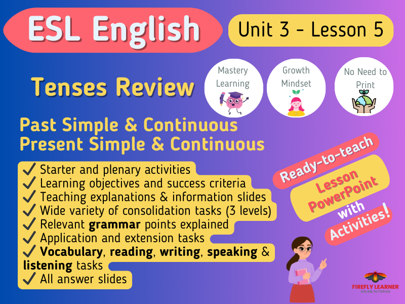 Past & Present Continuous, Past & Present Simple Tenses Review- ESL Lesson (3:5)