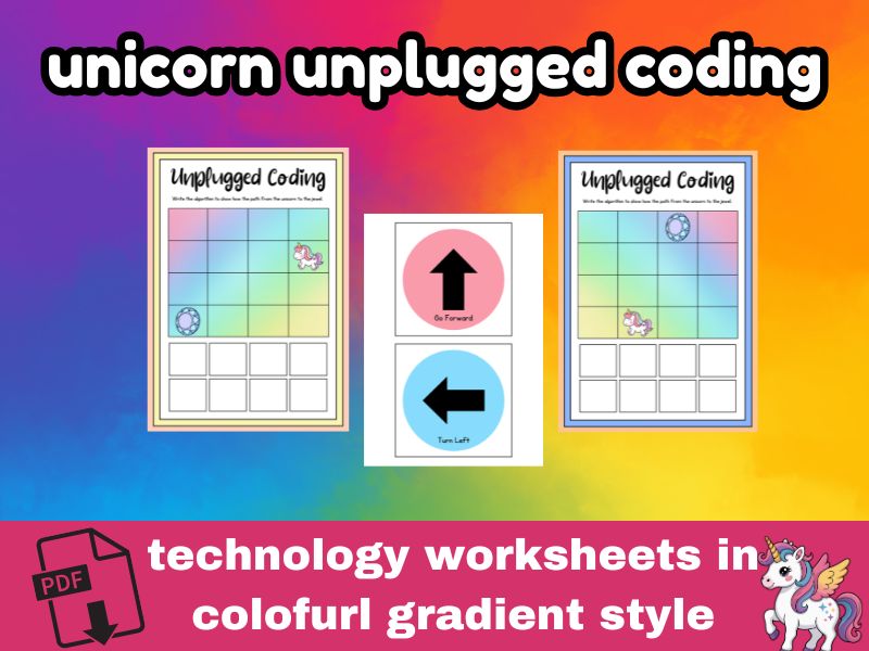 Magical Unicorn Unplugged Coding: Beginner Algorithms & Directional Movement Worksheets