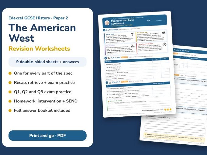 American West Revision/Homework Worksheets - GCSE - Edexcel