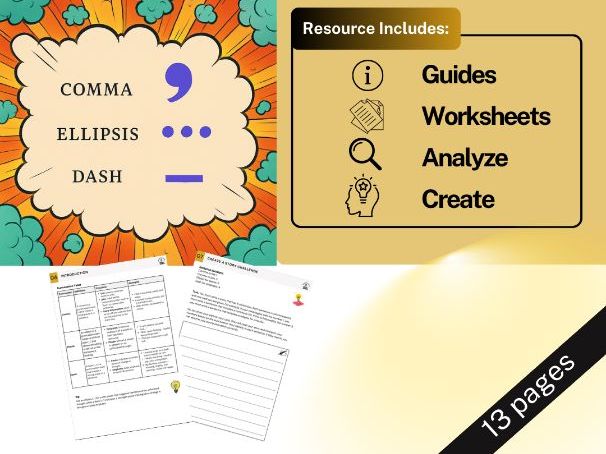 Punctuation - Comma, Ellipsis, Dash - Guide, Worksheets, Challenge, No Prep