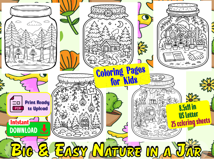 Big & Easy Nature in a Jar Coloring Book for Kids.