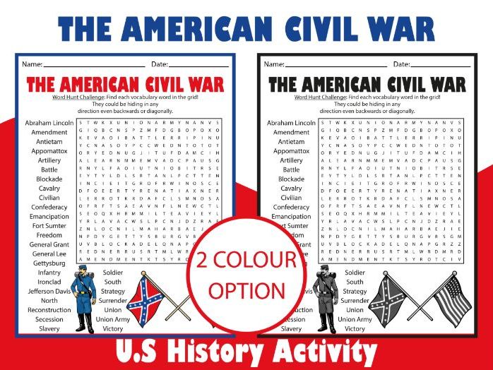 The American Civil War Word Search | U.S History Activity for Middle School