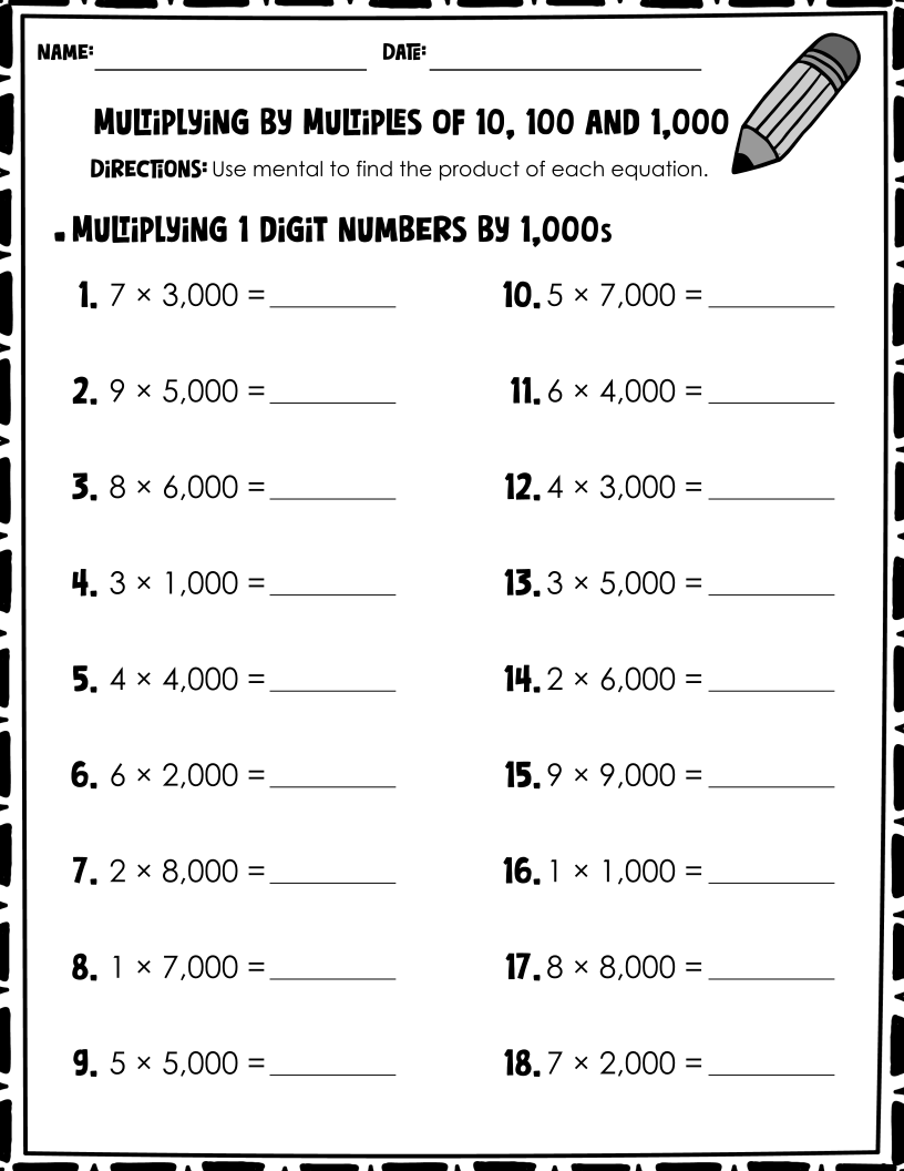 Multiplying by Multiples of 10,100 and 1000 Worksheets - Printable ...