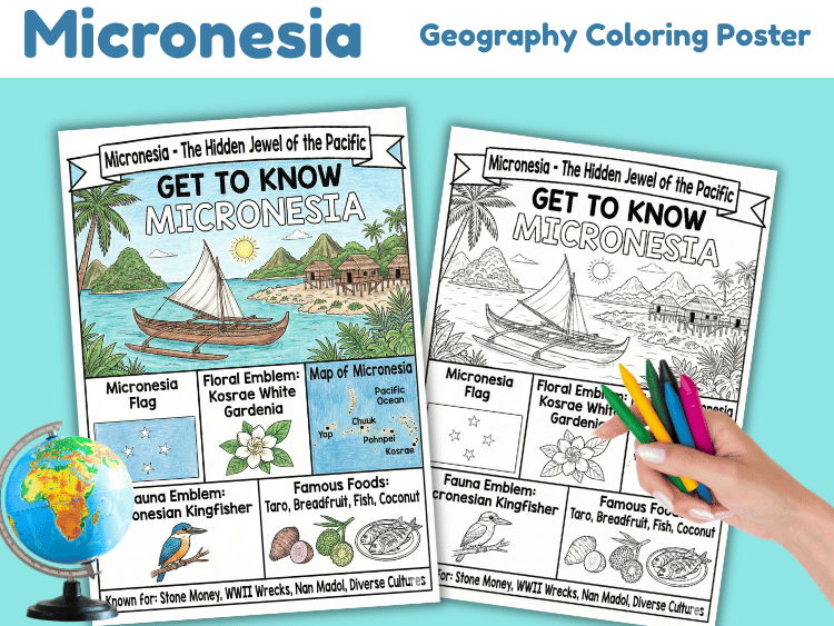 Federated States of Micronesia Geography Coloring Poster | Country Facts