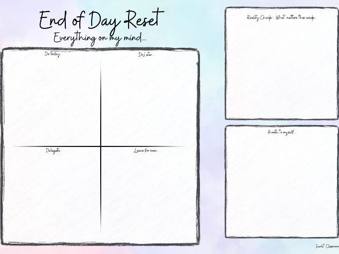 Teacher End-of-Day Reset Sheet | Reduce Overwhelm & Stay Organised (Pastels)