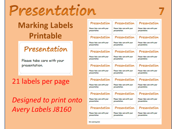 Presentation Adhesive Marking Label Printable 7. Please Take Care with your Presentation J8160