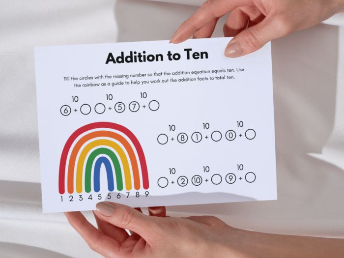 Addition To Ten Worksheet