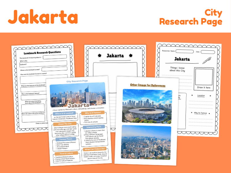 Jakarta City Research Project | Geography & Landmark Worksheets