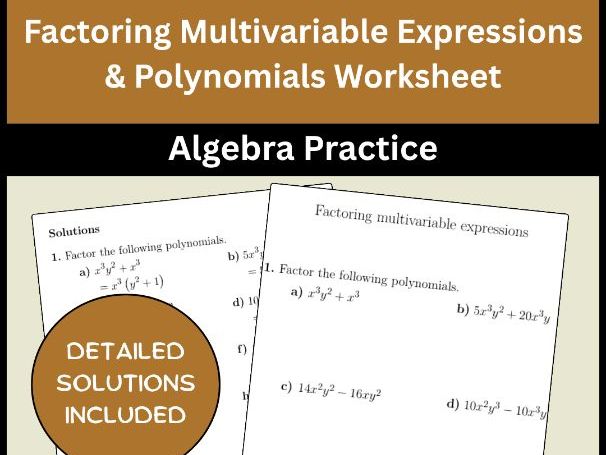Factoring Multivariable Expressions & Polynomials Worksheet Algebra Practice