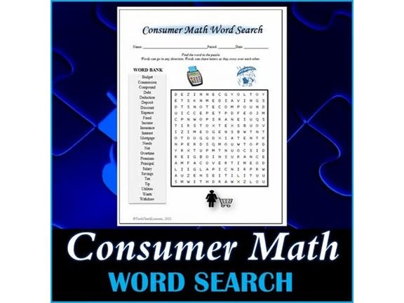 Consumer Math Word Search Puzzle