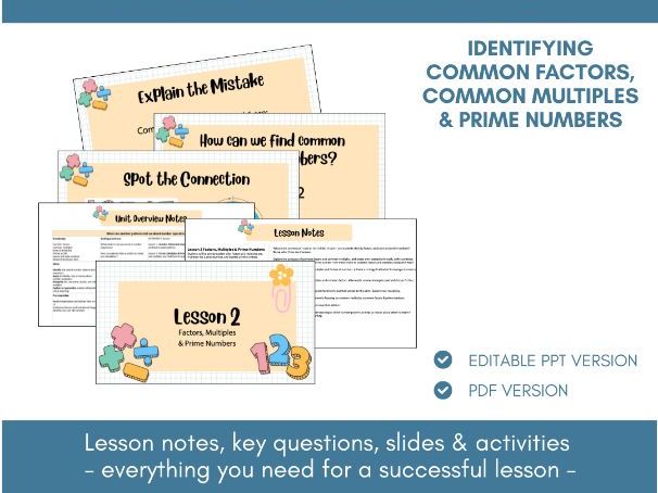 Factors, Multiples & Prime Numbers | Lesson Notes, Slides & Activities