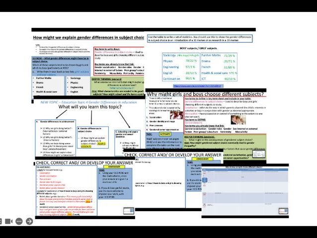 AQA A-level Sociology: Education - Gender differences in subject choice