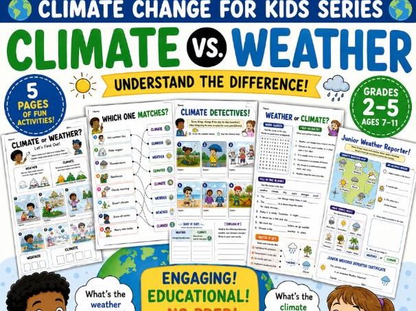 Climate vs. Weather Activities | Climate Change for Kids | Worksheets |Grade 2-5