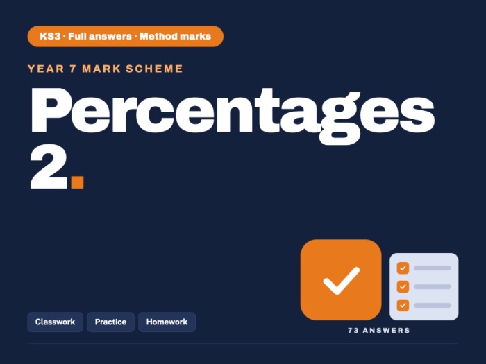 Year 7 Maths | Percentages 2 | Mark Scheme