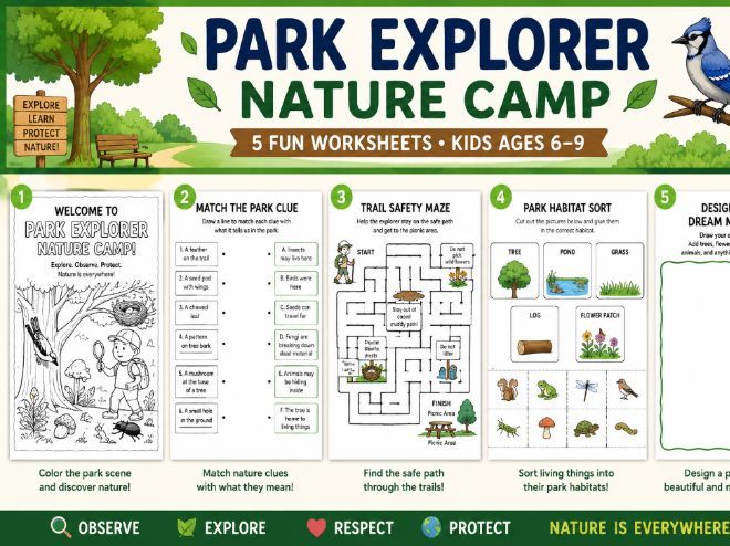 Summer Nature Camp Coloring Pages and Activities | Nature Explorer Worksheets (grade 1-4)