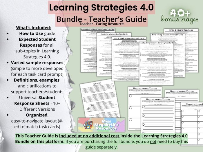 Learning Strategies 4.0 Task Cards Teacher’s Guide with Expected Student Responses
