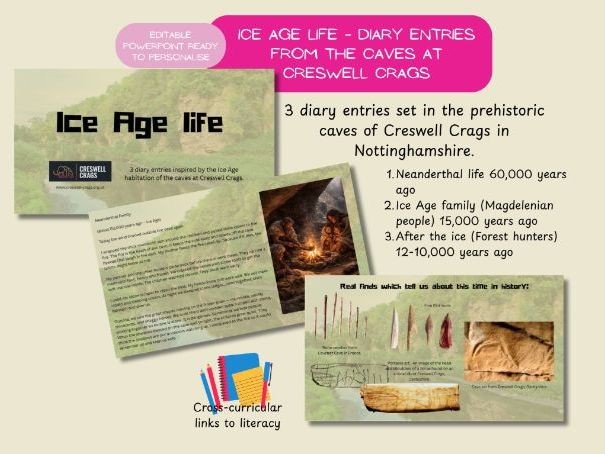 Primary History Ice Age family life diary entry slides with real archaeological evidence