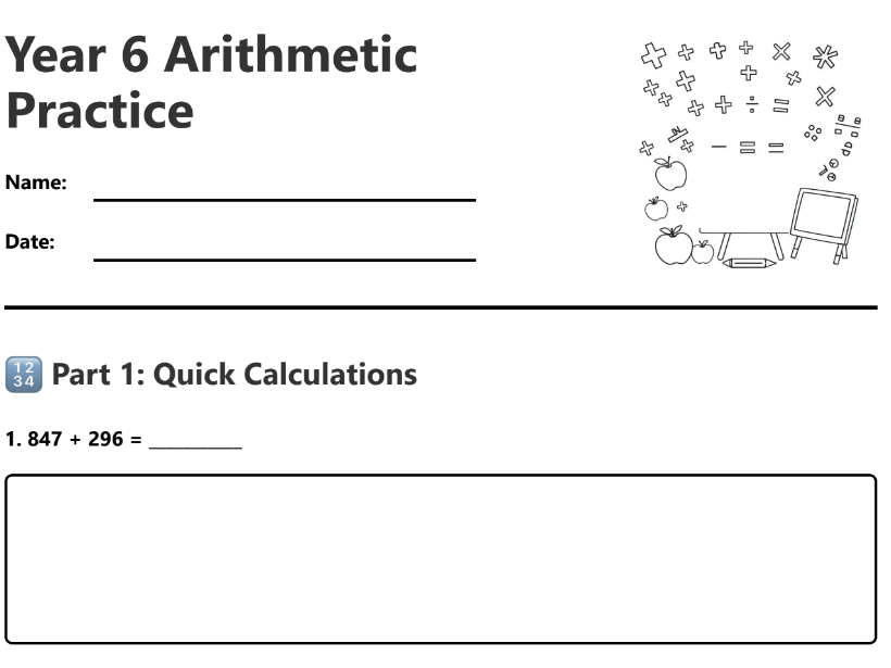 Year 6 - Maths Arithmetic  Worksheet