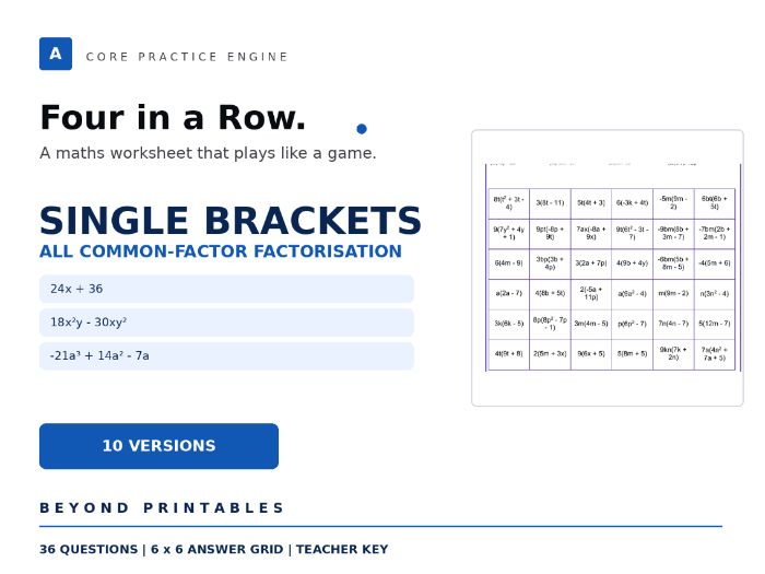 Expanding and Factorising Single Brackets Four in a Row | 24x+36 | Level 20 | 10 Maths Games