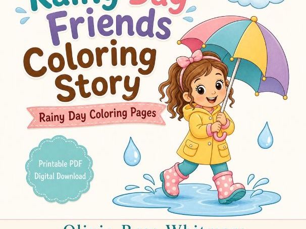 Rainy Day Friends Coloring Story | Rainy Day Coloring Pages | Printable PDF | Digital Download