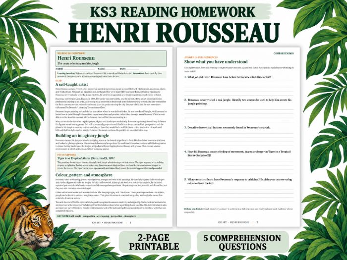 Henri Rousseau Reading Comprehension Worksheet – Homework