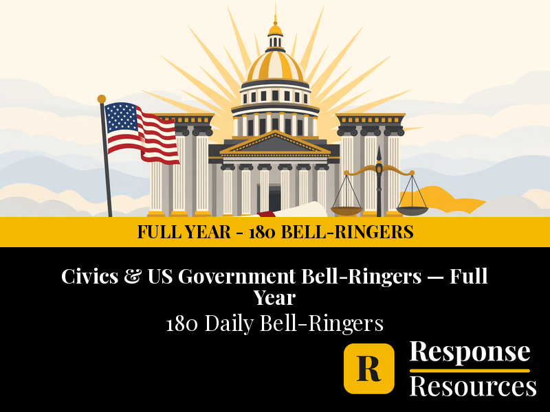 Civics & US Government Bell Ringers FULL YEAR - 180 Daily Warm-Ups (Grades 8-12)