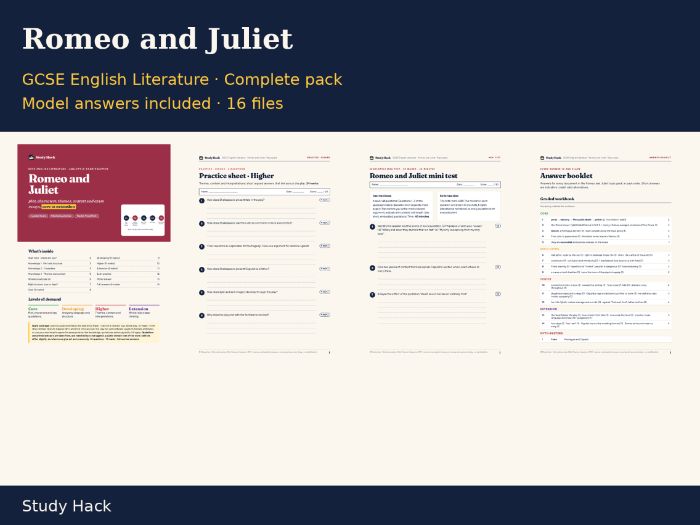GCSE English Literature Romeo and Juliet Complete Revision and Teaching Pack