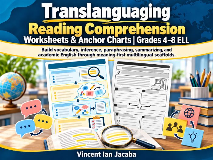 Translanguaging Reading Comprehension Worksheets & Anchor Charts | Grades 4–8 EAL/ESL