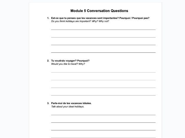 EDEXCEL GCSE French 2024 - Module Questions - Module 5 - Numéro vacances