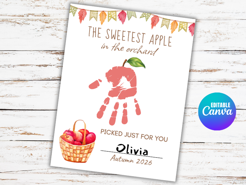 Apple Handprint Craft Activity, Fall Autumn Preschool Keepsake Art