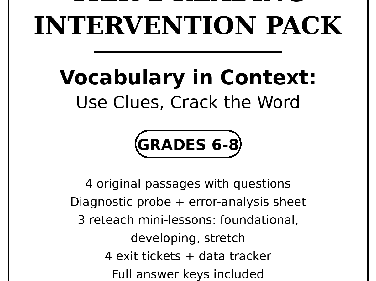 Tier 2 Reading Vocabulary in Context Pack, Grades 6-8 | RTI MTSS