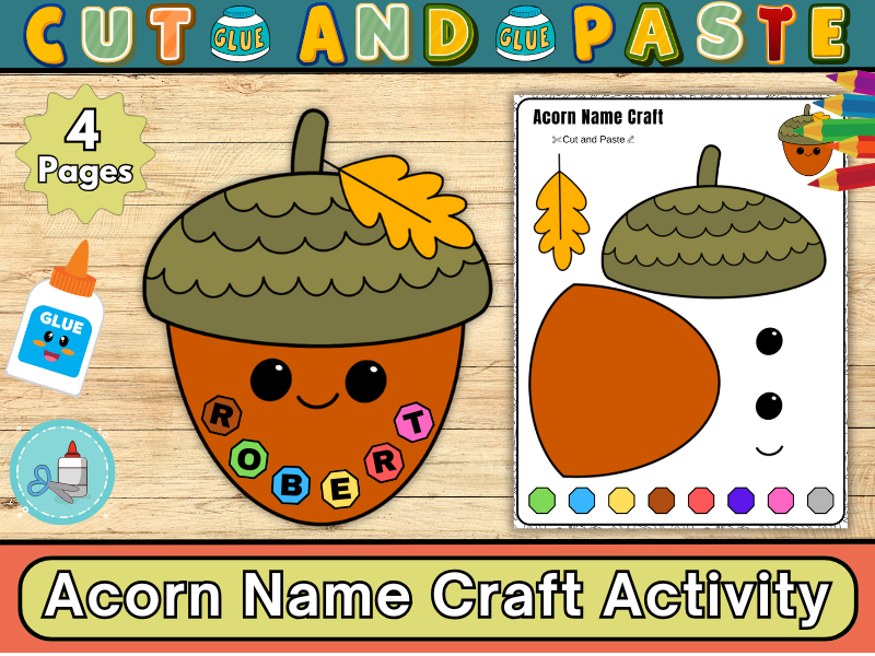 Acorn Name Craft Activity-Fall Activity-Autumn Bulletin Board-Cut & Paste Activity