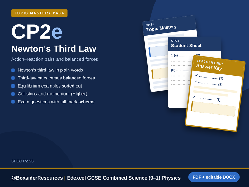 CP2e Newton's Third Law | Edexcel GCSE Combined Science Physics Topic Mastery Pack