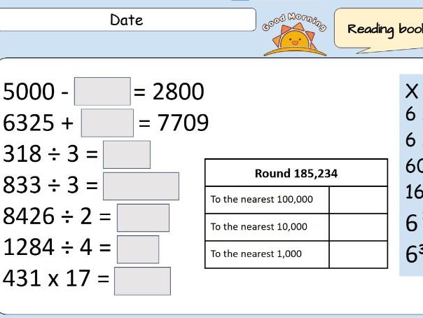 Year 5 Morning Maths - Registration tasks (5 weeks worth - 26 slides)