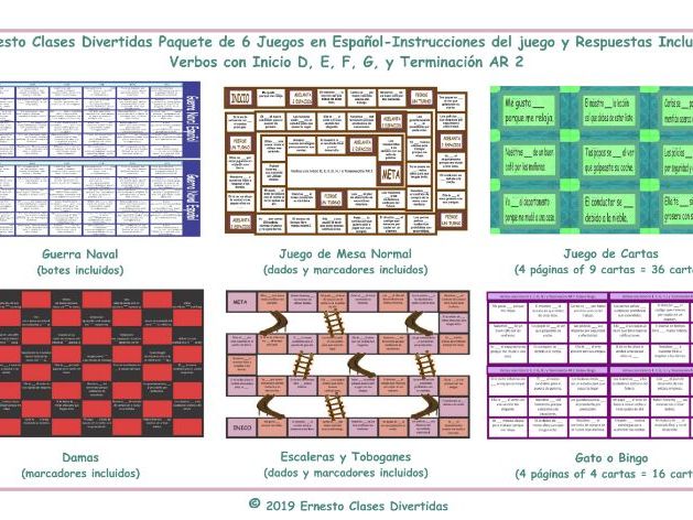 Verbs Start D E F G H I End AR 2 6 Spanish Text Game Bundle 