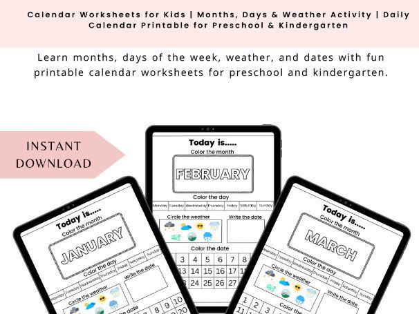 Calendar Worksheets for Kids | Months, Days & Weather Activity